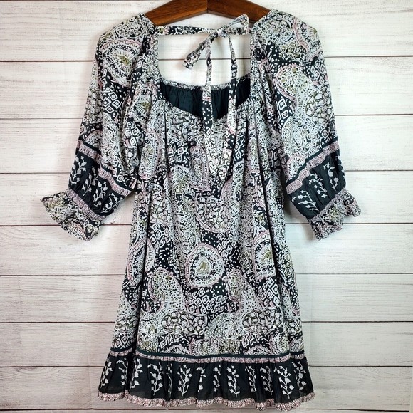 Cleobella Anila Mini Dress Organic Cotton Block Paisley Women's Medium - Picture 7 of 9